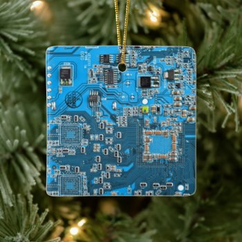 Computer Geek Circuit Board Blue Ceramic Ornament by FlowstoneGraphics at Zazzle