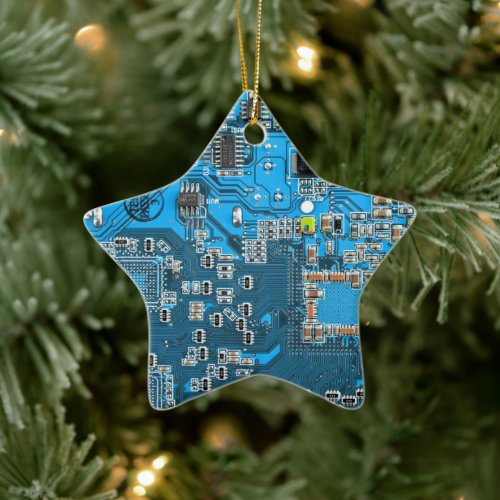 Computer Geek Circuit Board Blue Ceramic Ornament