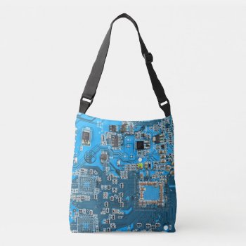 Computer Geek Circuit Board Blue Crossbody Bag by FlowstoneGraphics at Zazzle