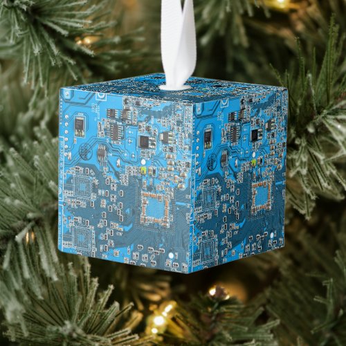 Computer Geek Circuit Board Blue Cube Ornament