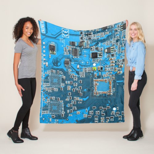 Computer Geek Circuit Board Blue Fleece Blanket