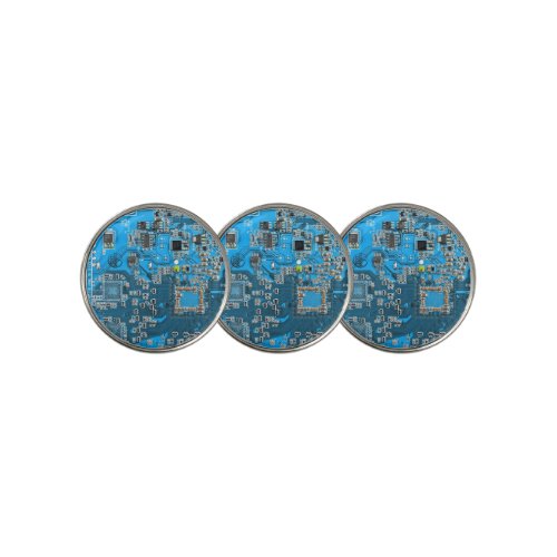 Computer Geek Circuit Board Blue Golf Ball Marker