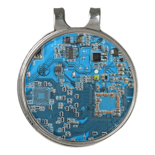 Computer Geek Circuit Board Blue Golf Hat Clip