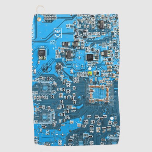 Computer Geek Circuit Board Blue Golf Towel