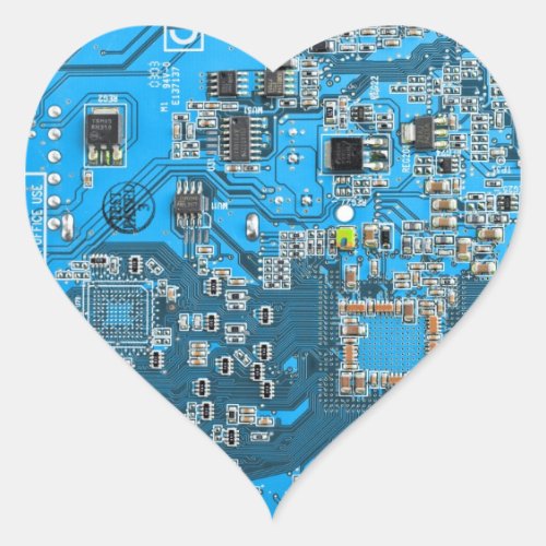Computer Geek Circuit Board Blue Heart Sticker