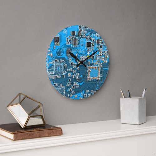 Computer Geek Circuit Board Blue Large Clock