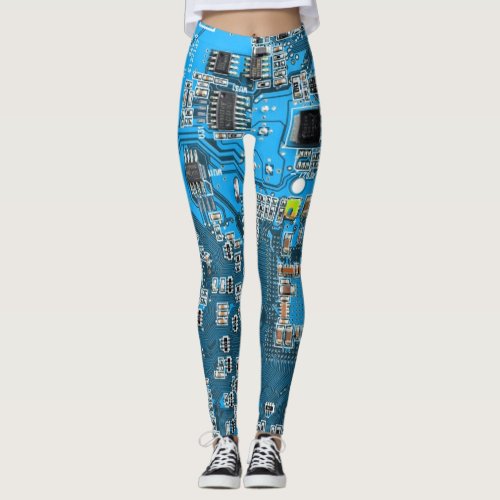 Computer Geek Circuit Board Blue Leggings