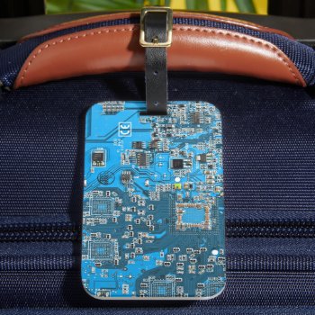 Computer Geek Circuit Board Blue Luggage Tag by FlowstoneGraphics at Zazzle