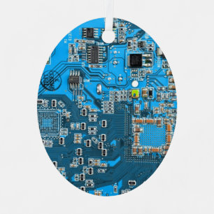 Computer Geek Circuit Board Blue Metal Ornament