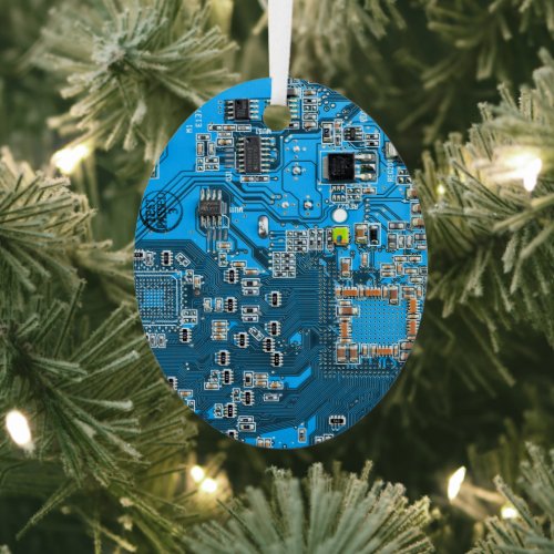 Computer Geek Circuit Board Blue Metal Ornament
