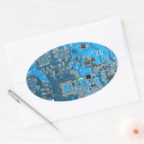 Computer Geek Circuit Board Blue Oval Sticker