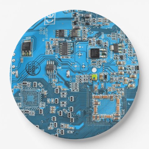 Computer Geek Circuit Board Blue Paper Plates