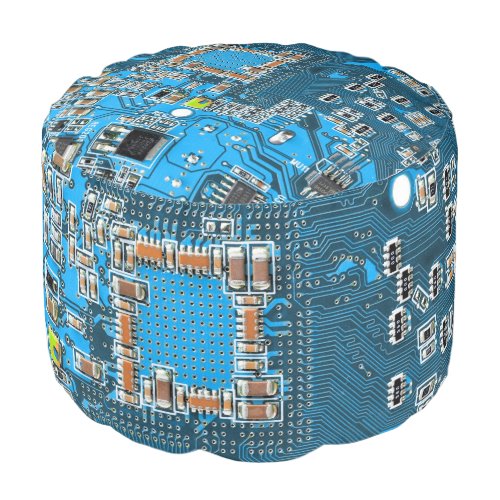 Computer Geek Circuit Board Blue Pouf