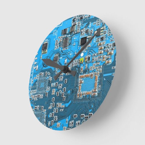 Computer Geek Circuit Board Blue Round Clock