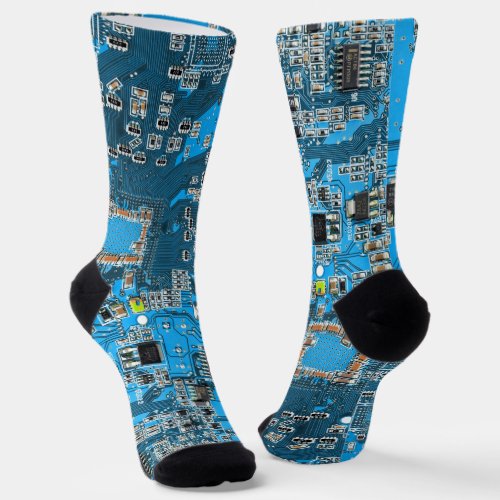 Computer Geek Circuit Board Blue Socks