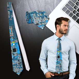 Computer Geek Circuit Board Blue Tie