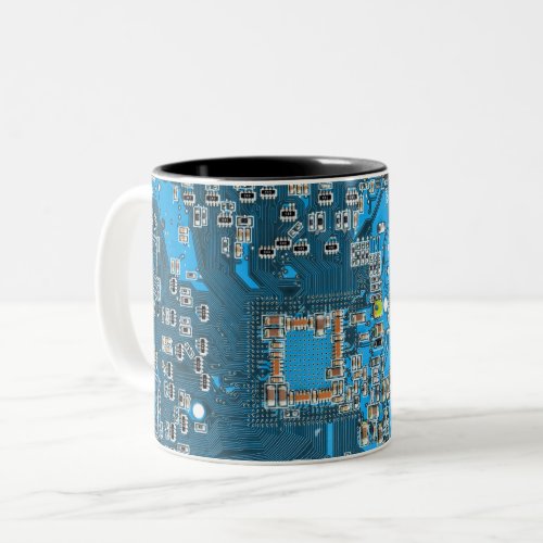 Computer Geek Circuit Board Blue Two_Tone Coffee Mug
