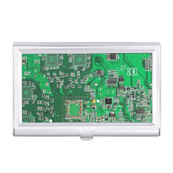 Computer Geek Circuit Board Green Business Card Holder by FlowstoneGraphics at Zazzle