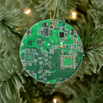 Computer Geek Circuit Board Green Ceramic Ornament by FlowstoneGraphics at Zazzle