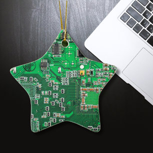 Computer Geek Circuit Board Green Ceramic Ornament
