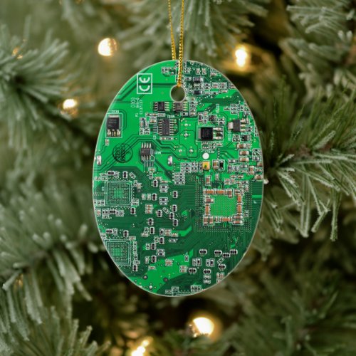 Computer Geek Circuit Board Green Ceramic Ornament