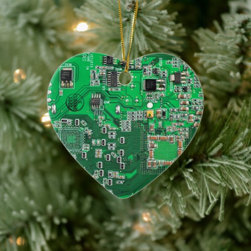 Computer Geek Circuit Board Green Ceramic Ornament