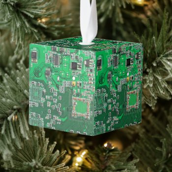 Computer Geek Circuit Board Green Cube Ornament by FlowstoneGraphics at Zazzle