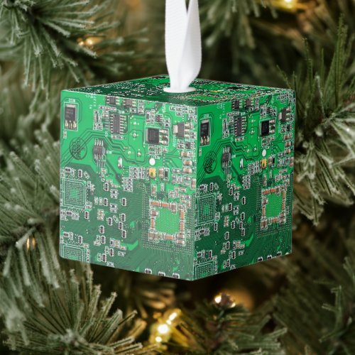 Computer Geek Circuit Board Green Cube Ornament