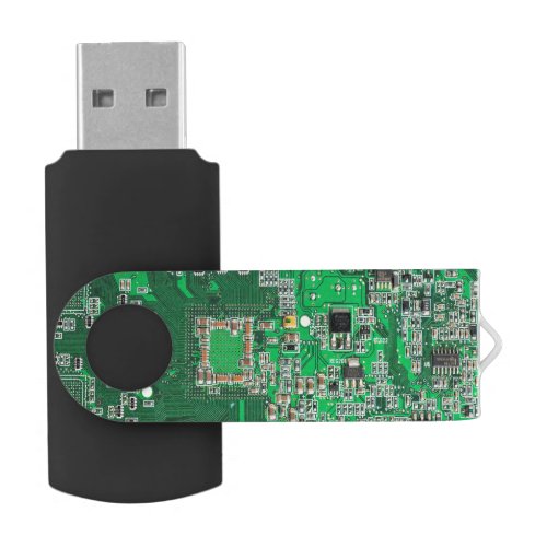 Computer Geek Circuit Board Green Flash Drive