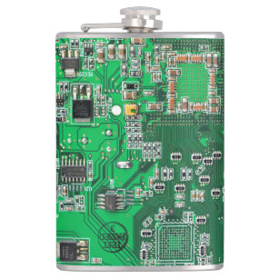 Computer Geek Circuit Board Green Flask