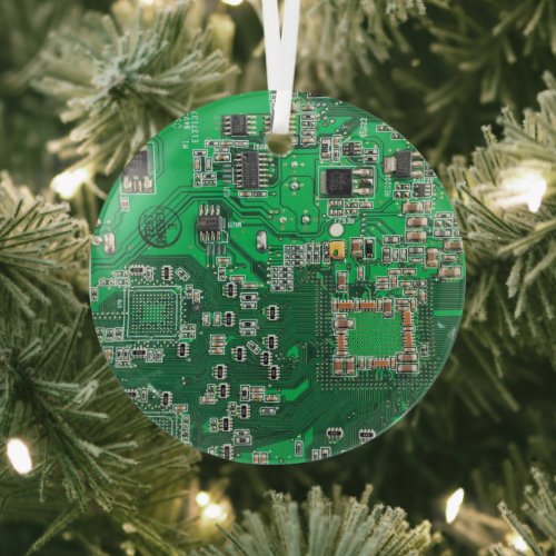 Computer Geek Circuit Board Green Glass Ornament