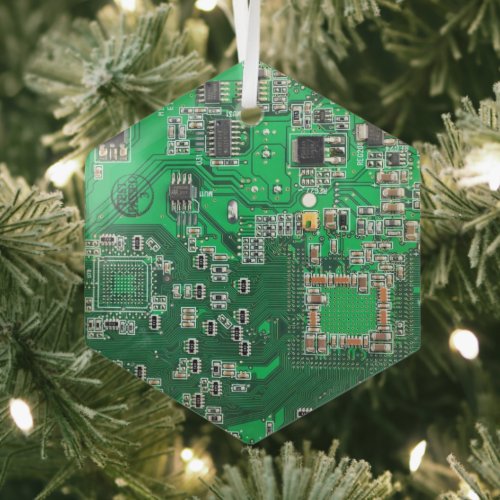 Computer Geek Circuit Board Green Glass Ornament