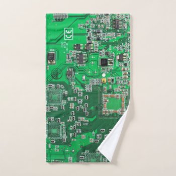 Computer Geek Circuit Board Green Hand Towel by FlowstoneGraphics at Zazzle