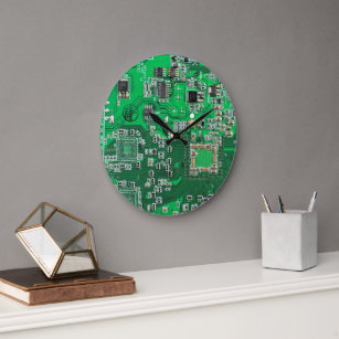 Computer Geek Circuit Board Green Large Clock