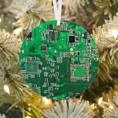 Computer Geek Circuit Board Green Metal Ornament