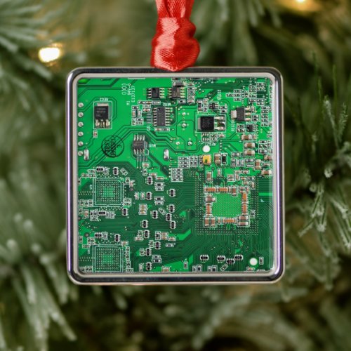 Computer Geek Circuit Board Green Metal Ornament