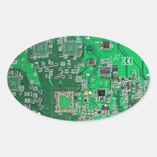 Computer Geek Circuit Board Green Oval Sticker