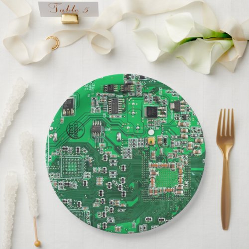 Computer Geek Circuit Board Green Paper Plates