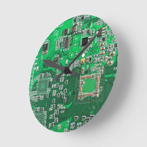 Computer Geek Circuit Board Green Round Clock