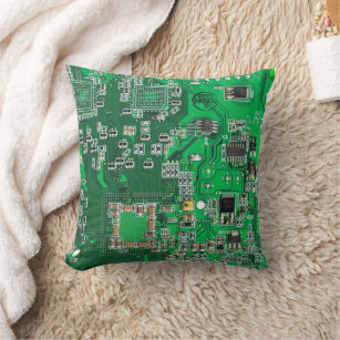 Computer Geek Circuit Board Green Throw Pillow
