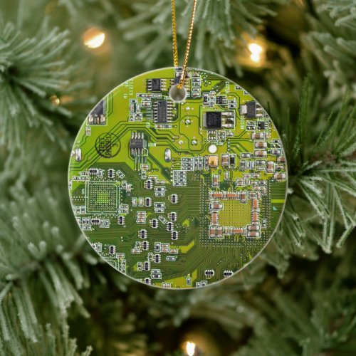 Computer Geek Circuit Board Light Green Ceramic Ornament