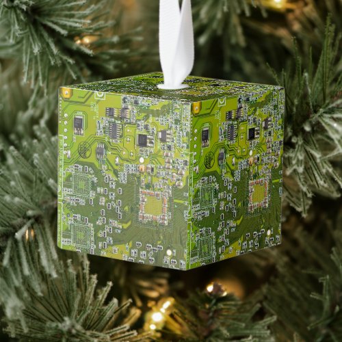 Computer Geek Circuit Board Light Green Cube Ornament