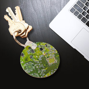 Computer Geek Circuit Board Light Green Keychain