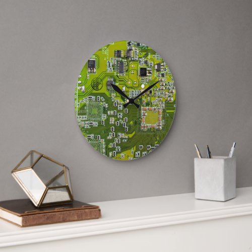 Computer Geek Circuit Board Light Green Large Clock