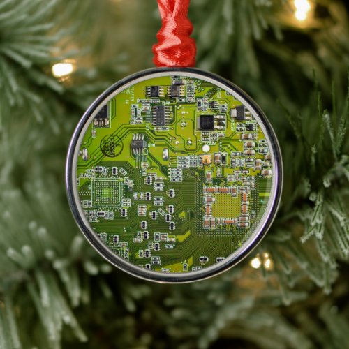 Computer Geek Circuit Board Light Green Metal Ornament