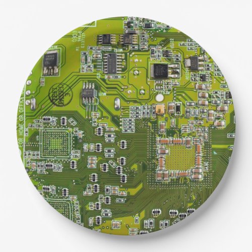 Computer Geek Circuit Board Light Green Paper Plates
