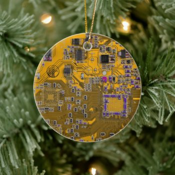 Computer Geek Circuit Board Light Orange Ceramic Ornament by FlowstoneGraphics at Zazzle