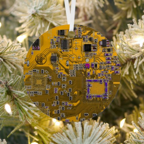 Computer Geek Circuit Board Light Orange Metal Ornament