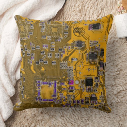 Computer Geek Circuit Board Light Orange Throw Pillow