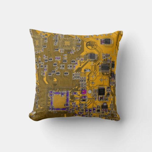 Computer Geek Circuit Board Light Orange Throw Pillow
